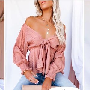 ADDICTED TO LOVE TEXTURED TIE FRONT PEPLUM TOP - ROSE